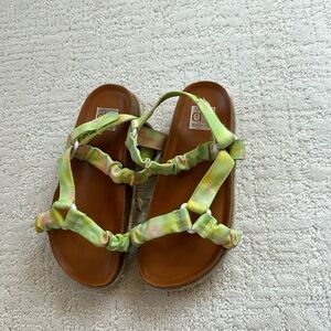 Cute girls, green sandals